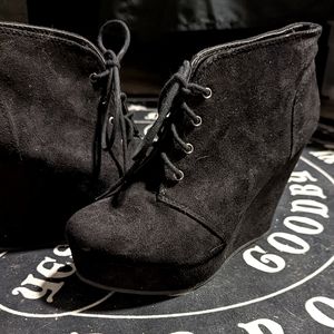 Black Suede Wedge Booties